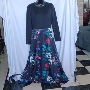 Stylewe maxi dress, black & floral, 18" pit to pit, sz M (tag says Xl)